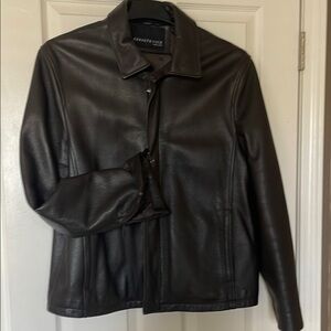 Kenneth Cole Black/Brown Bomber Jacket Smooth Leather Varsity Style